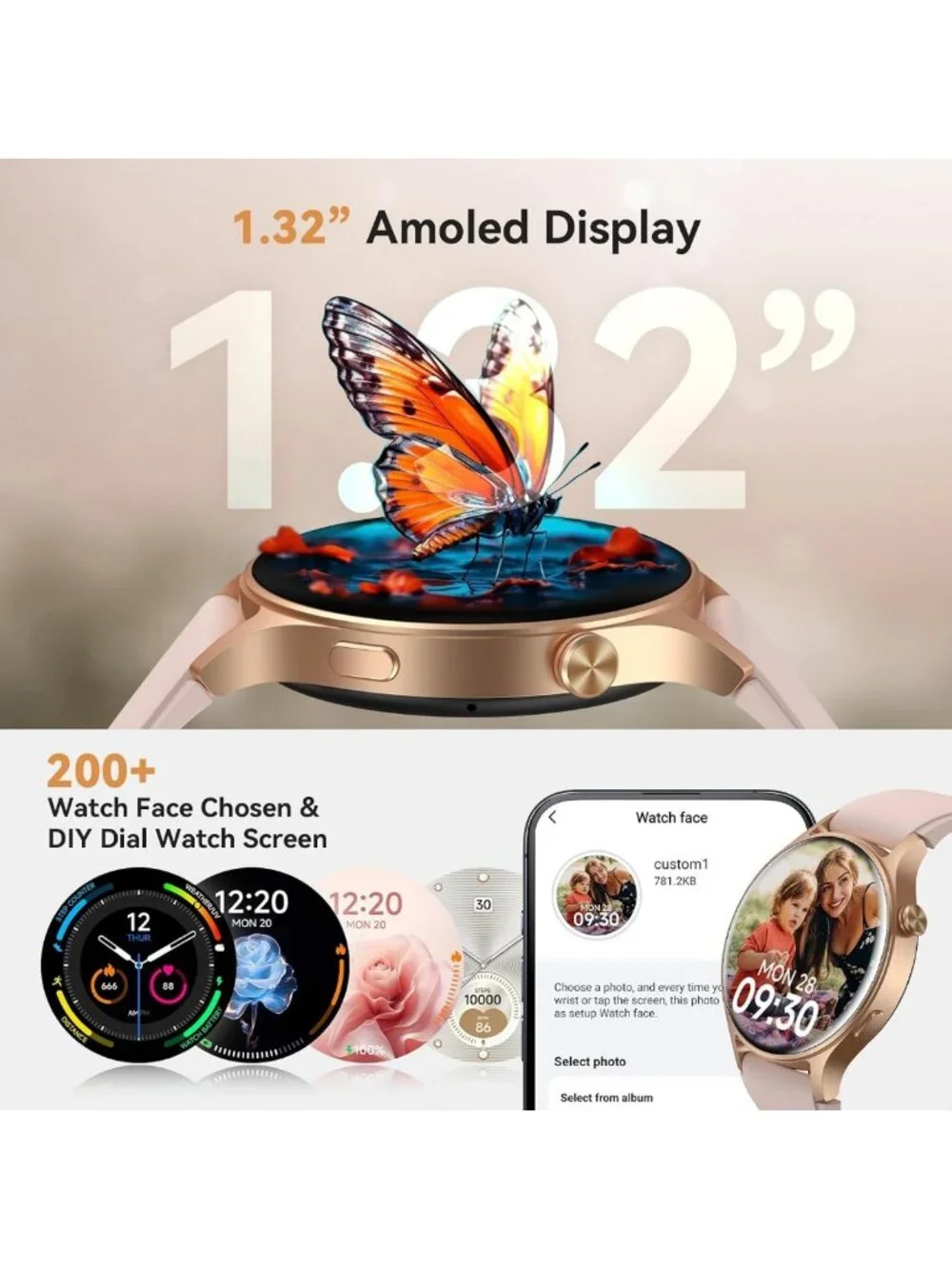 Stylish Smart Watch for Women, Call & Text Features, 1.32